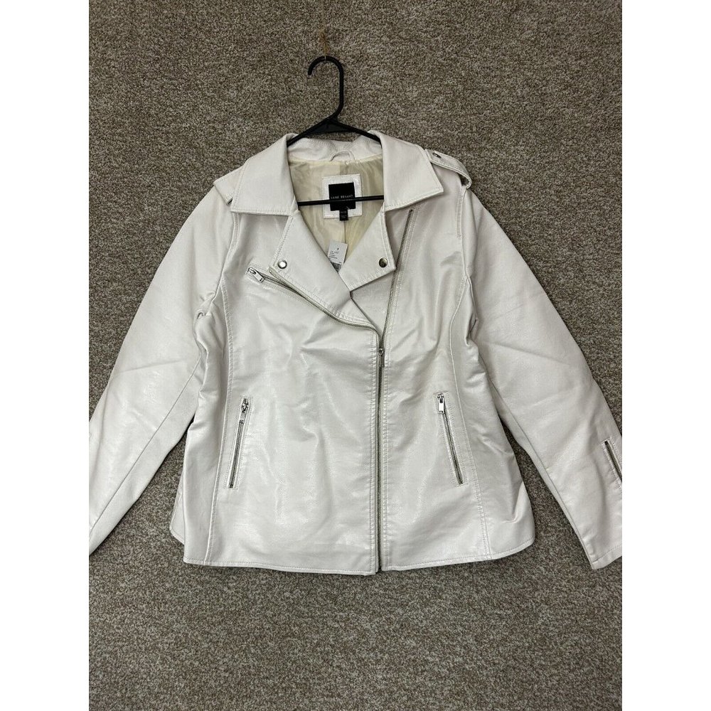 Lane Bryant Faux Leather Zipper Accents White Moto Jacket Size 14/16